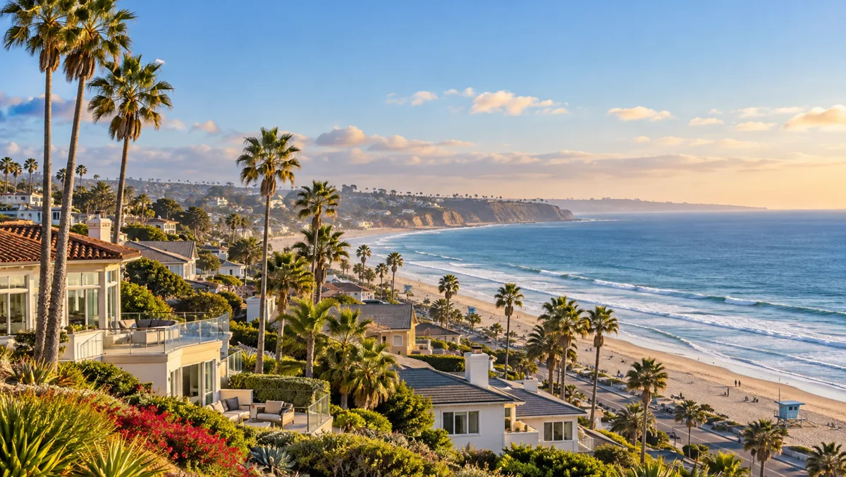 Carlsbad coastal village and Pacific shoreline